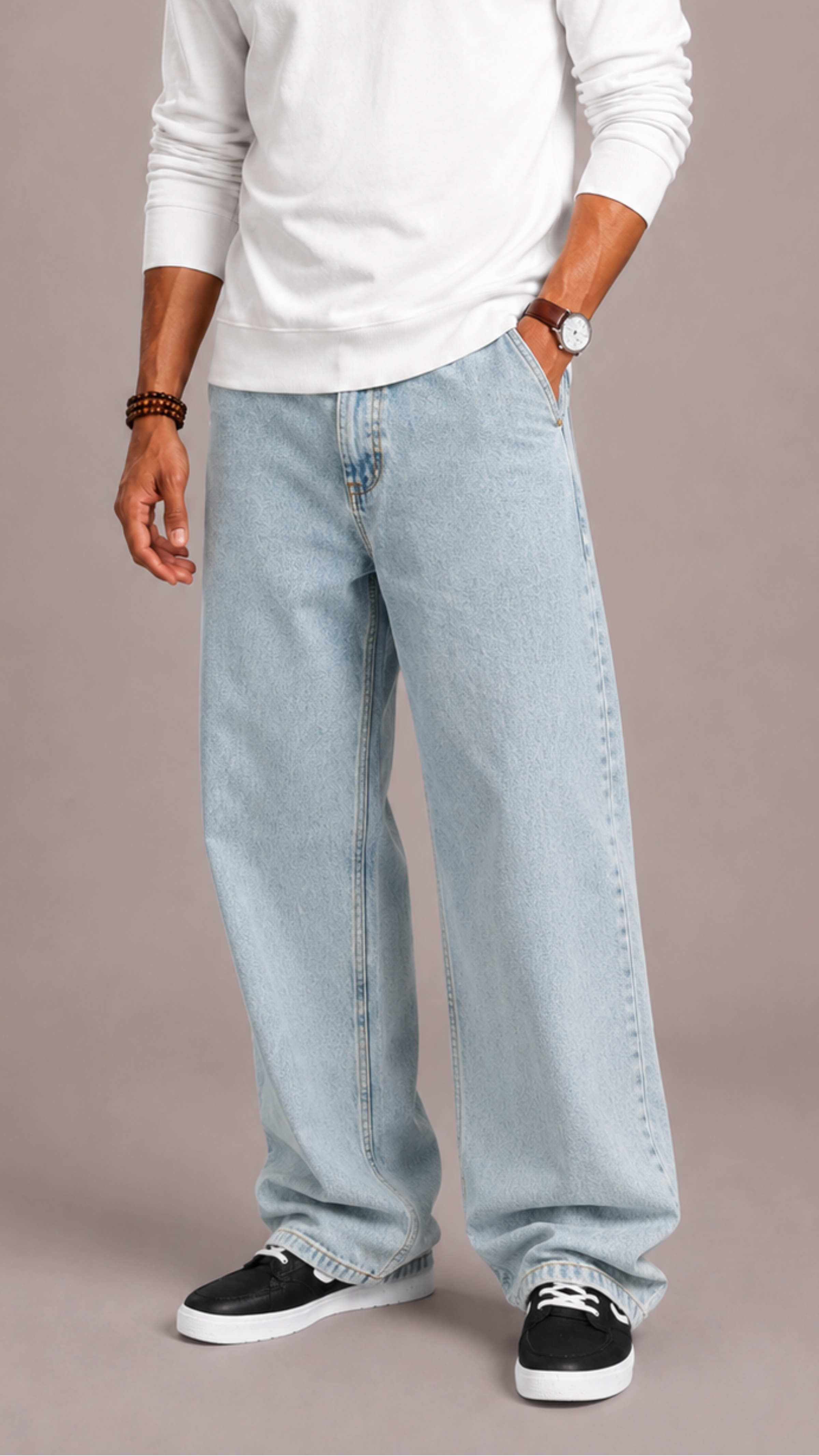 Men's Jeans with Wide Legs and Loose Fit