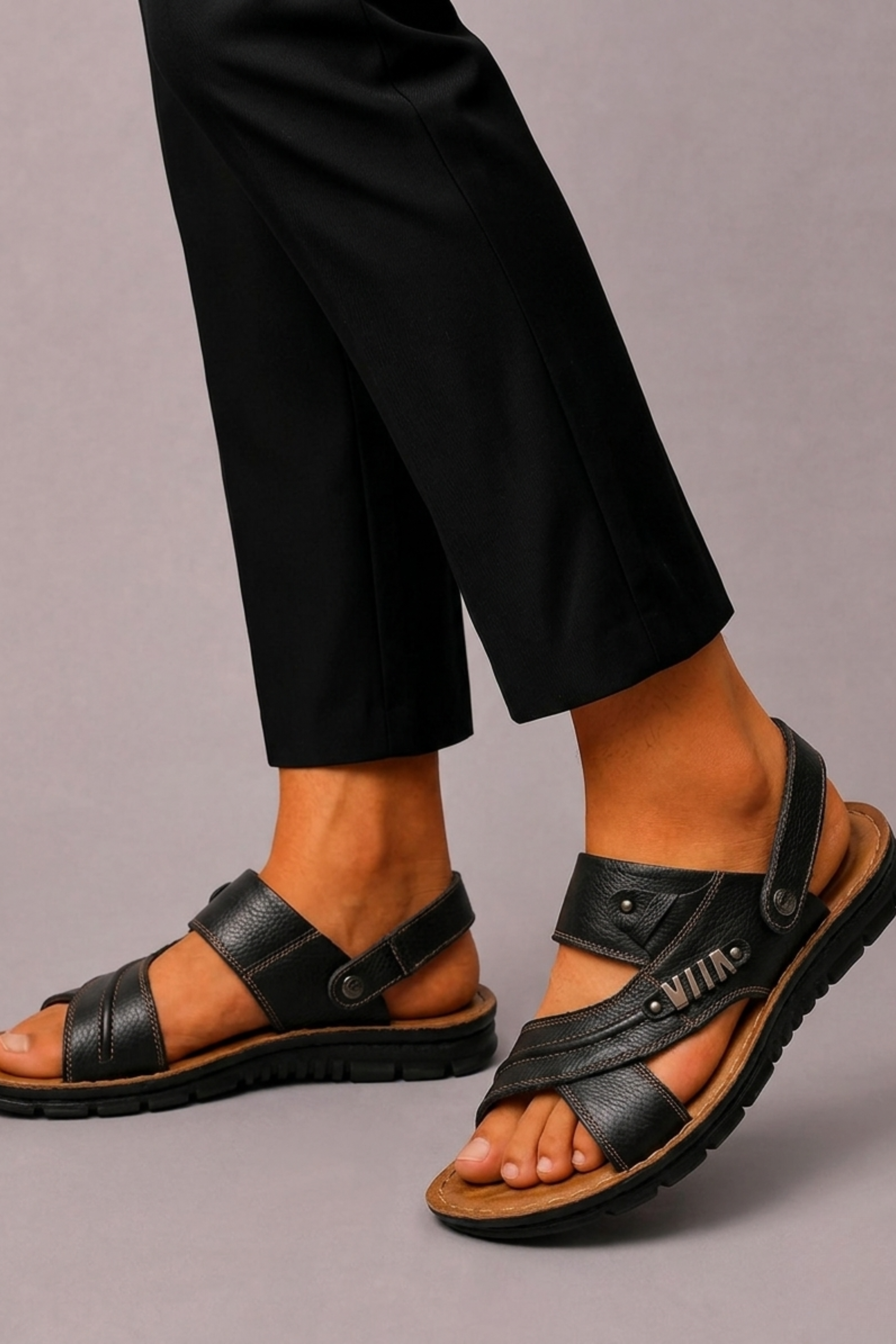 Men's Sandals with Double Buckle and Sturdy Sole