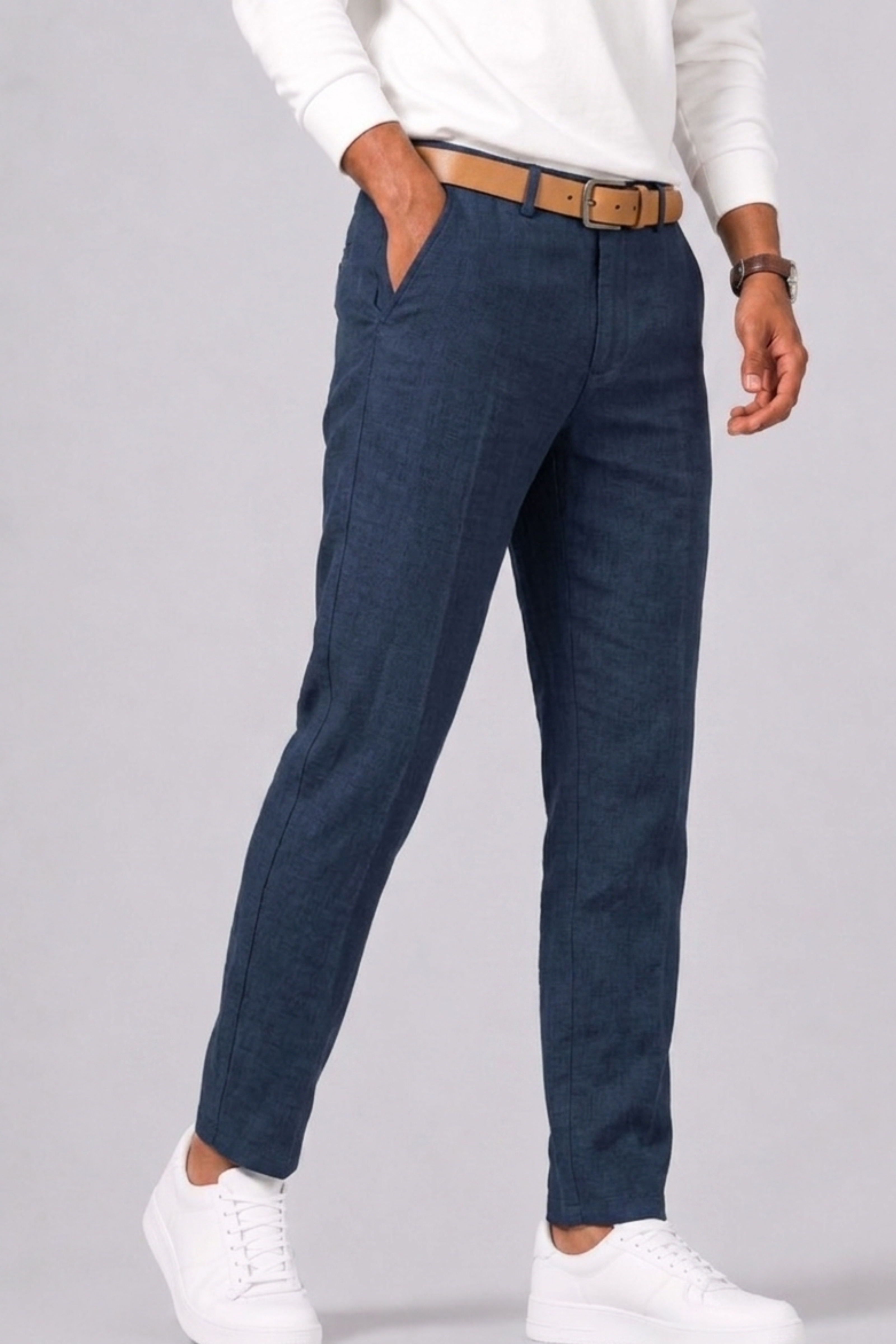 Men's Linen Trousers with Straight Cut and Side Pockets