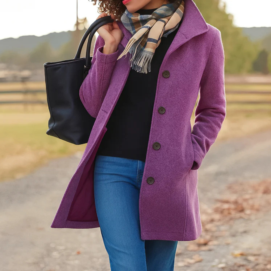 Women's Classic Straight Coat with Button Detail
