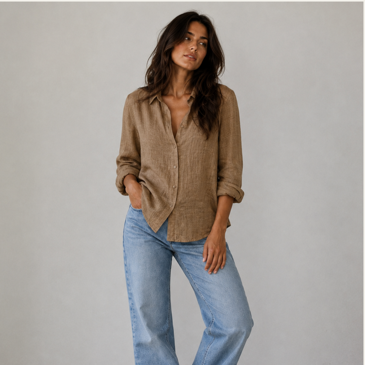 Summer Linen Blend Button-Up Blouse