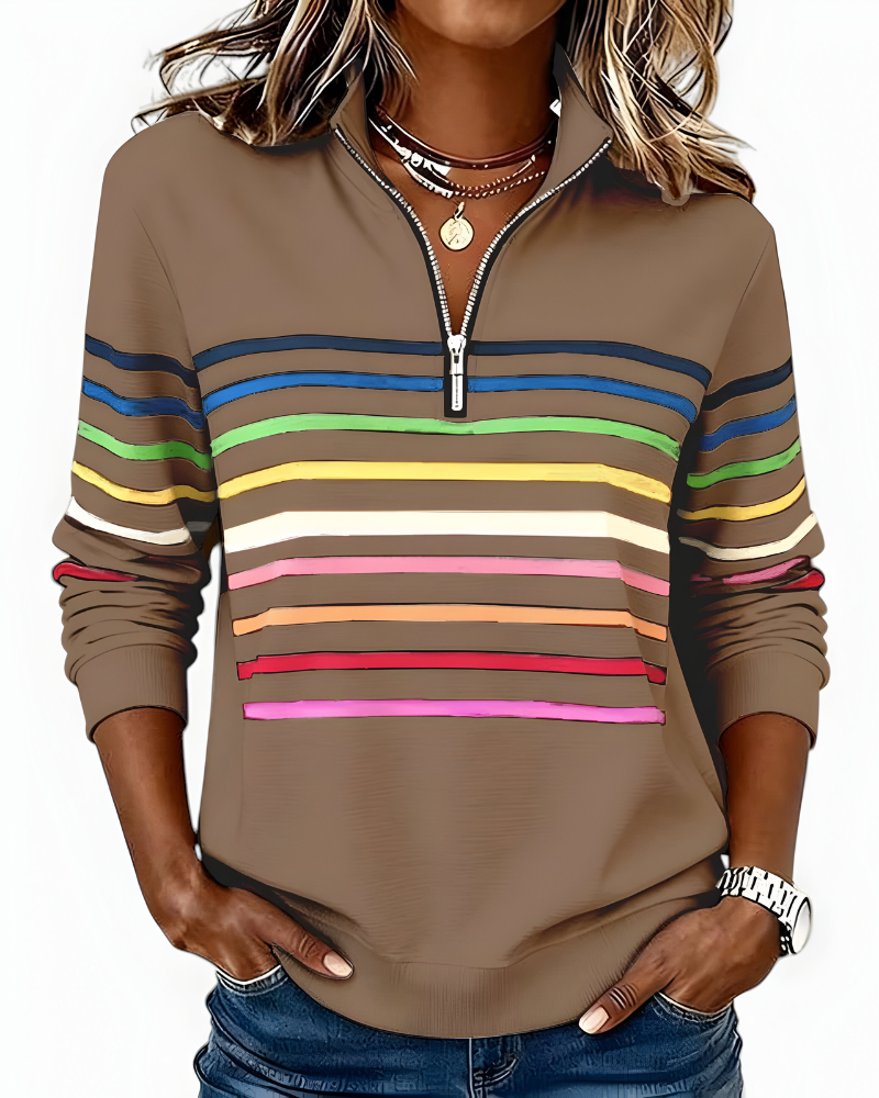 Kira | Cozy Striped Zip-Up Sweater