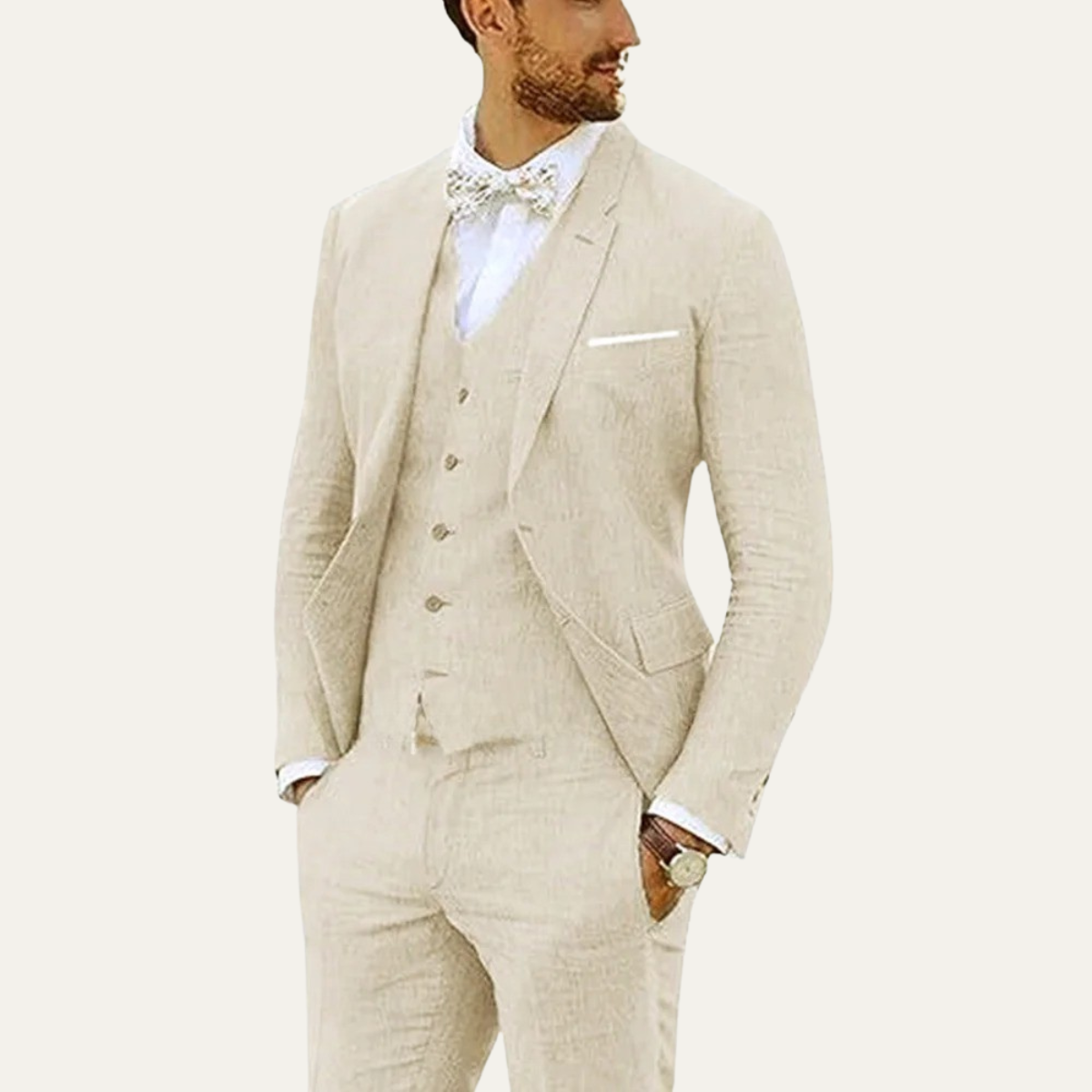 The Catanzaro Men’s Luxury Linen 3 Piece Suit – Slim Fit Jacket Vest Trousers