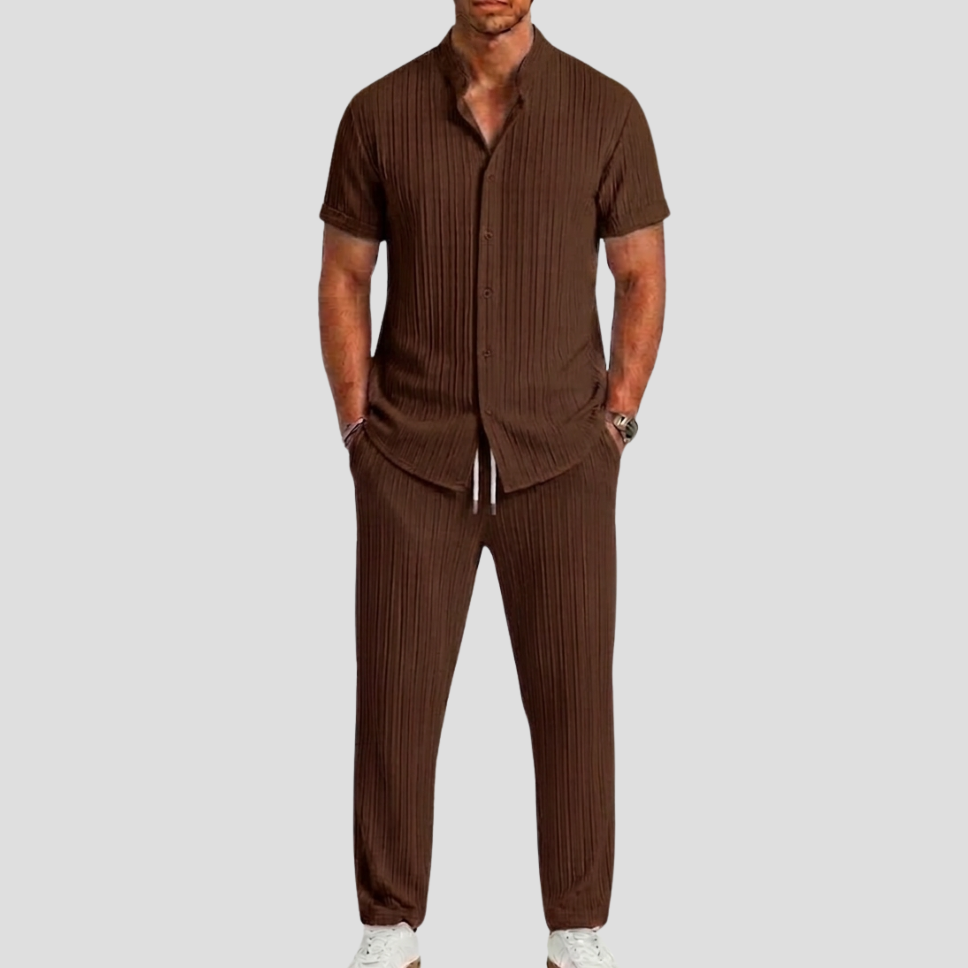 Men's Set with Striped Shirt and Straight Trousers