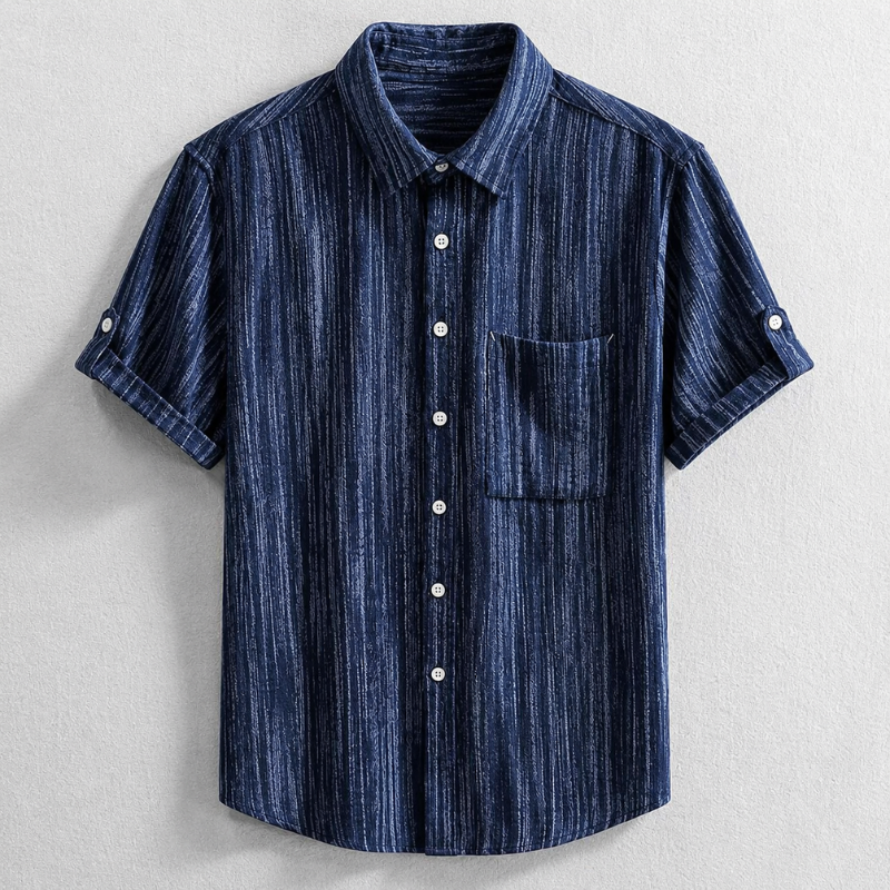 Shirt with Roll-Up Sleeves and Chest Pocket for Men
