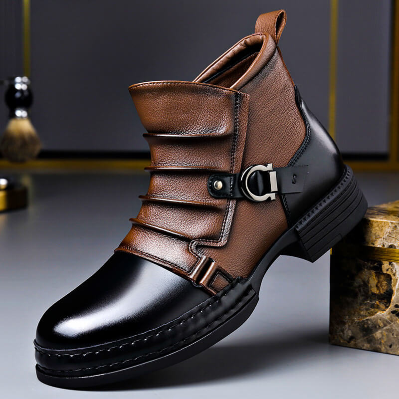 Men's Dual-Color Leather Ankle Boots