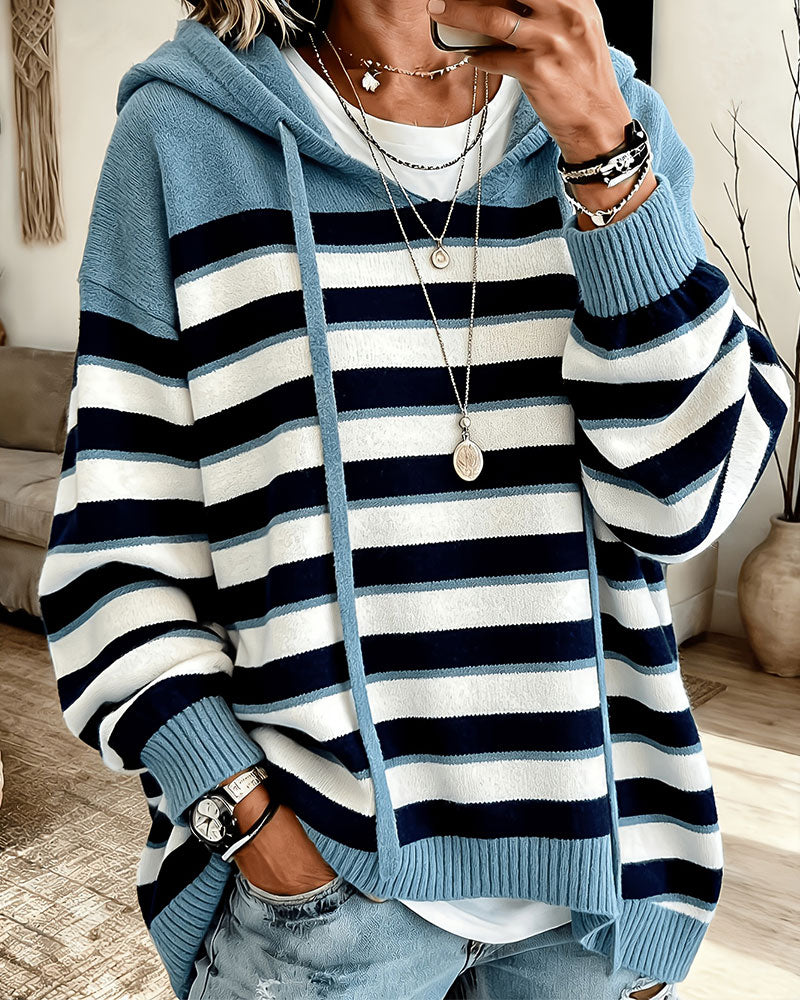 Striped Hooded Sweatshirt with Drawstring