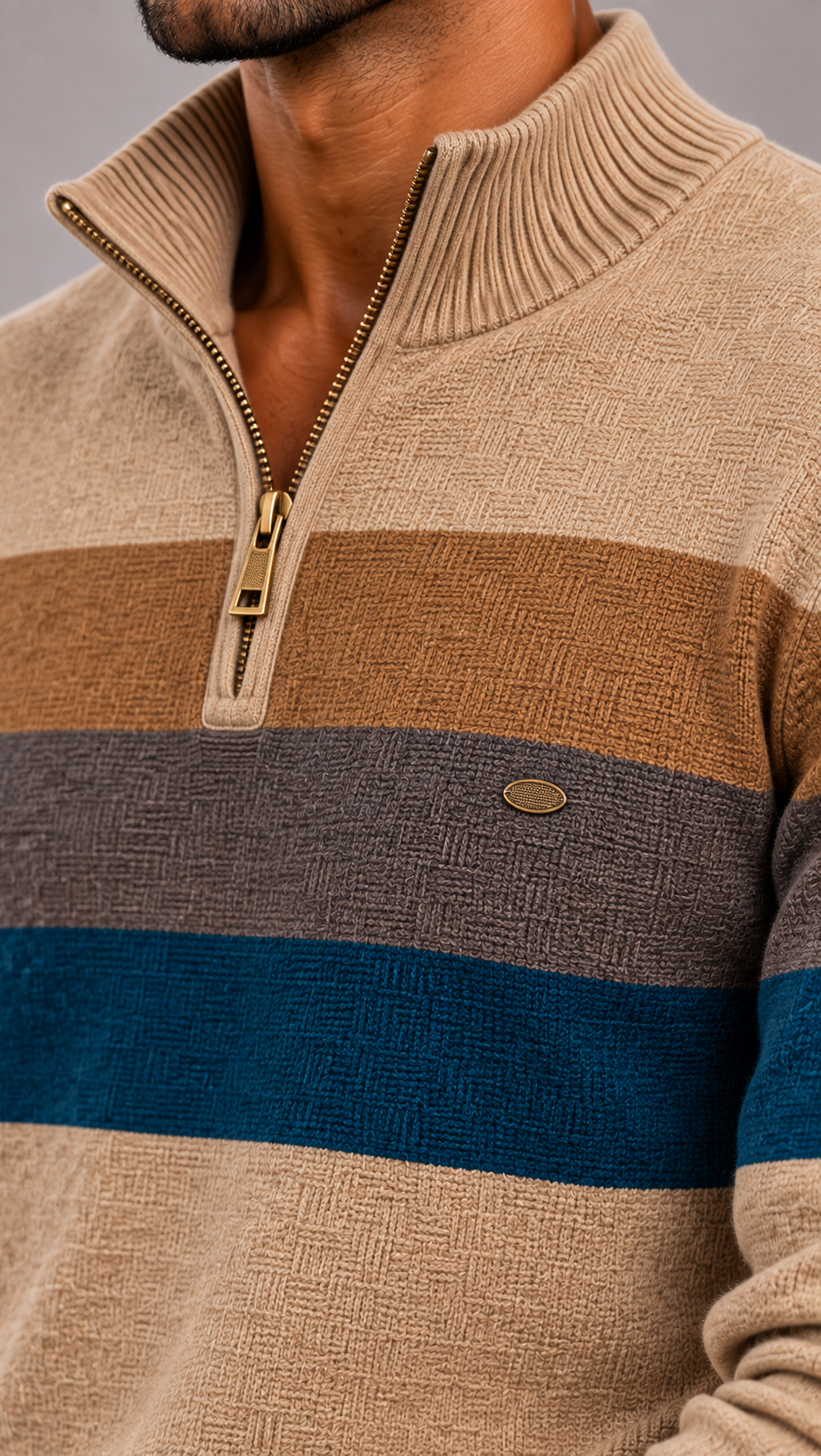 Men's Striped Jumper with Round Neck and Regular Fit