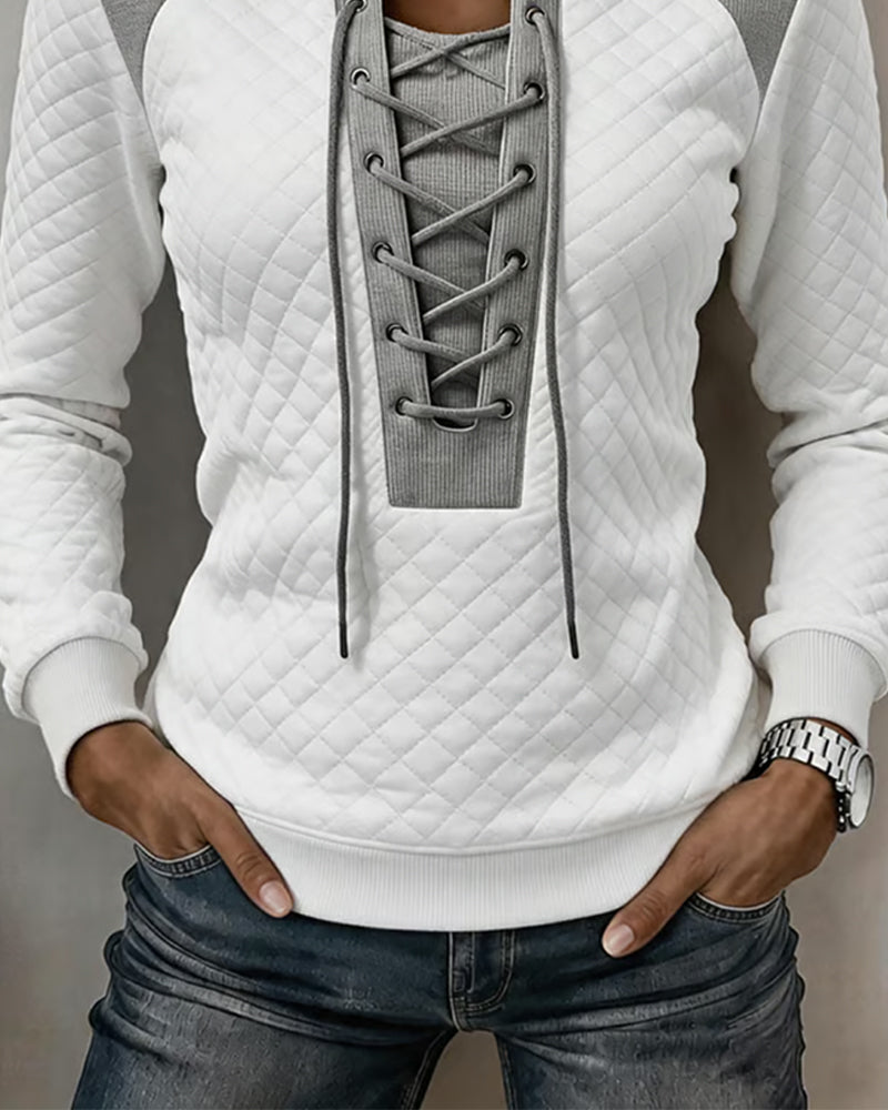 Color-Block Slim-Fit Lace-Up Sweatshirt