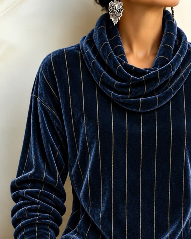 Fashionable Striped Cowl Neck Top