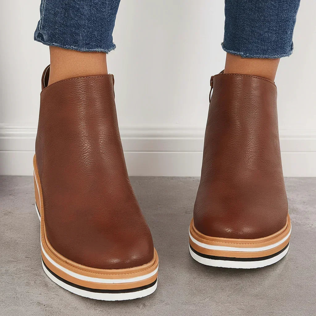 Cozy Wedge Boots Featuring Zip Closure and Colorful Sole
