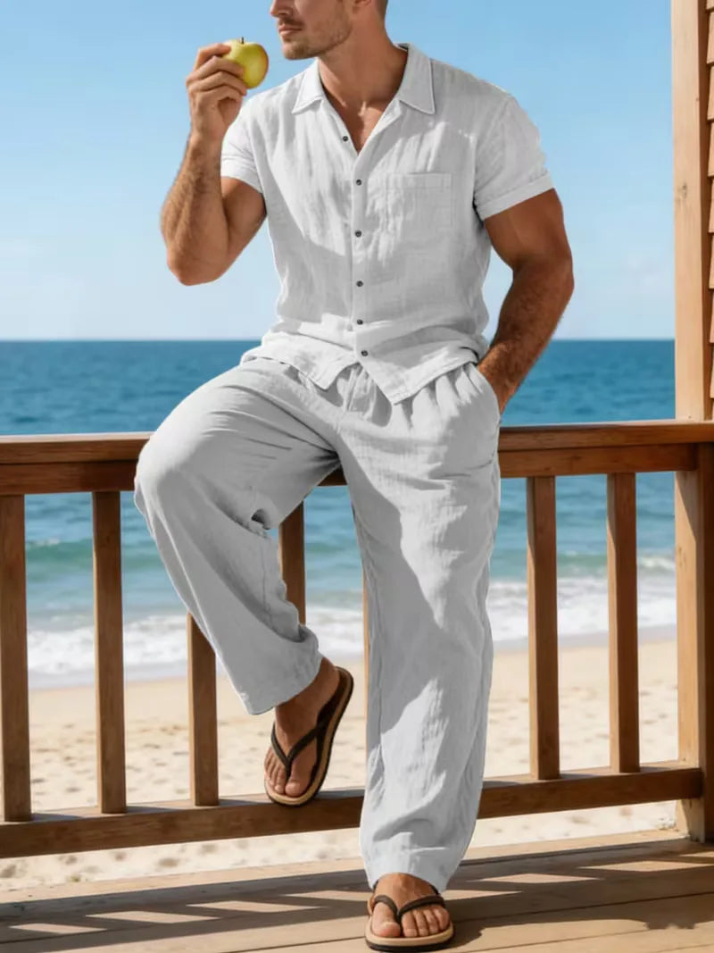 Two-Piece Summer Set with Wide Trousers for Men