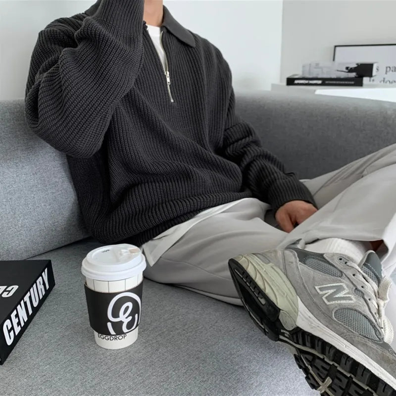 Classic Knitted Zip Jumper for Men with Relaxed Fit