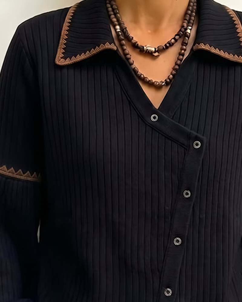 Lapel Buttoned Coat with Lantern Sleeves