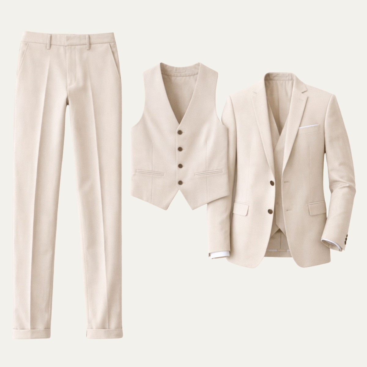 The Highgate Men’s Beige 3 Piece Slim Fit Formal Suit – Blazer, Waistcoat & Trousers