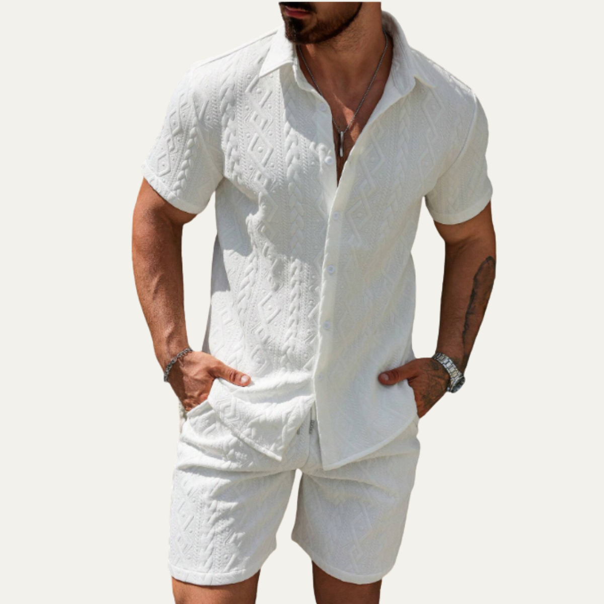 The Willowgate Ridge Men’s Knitted Summer Co-Ord Set Shirt & Shorts