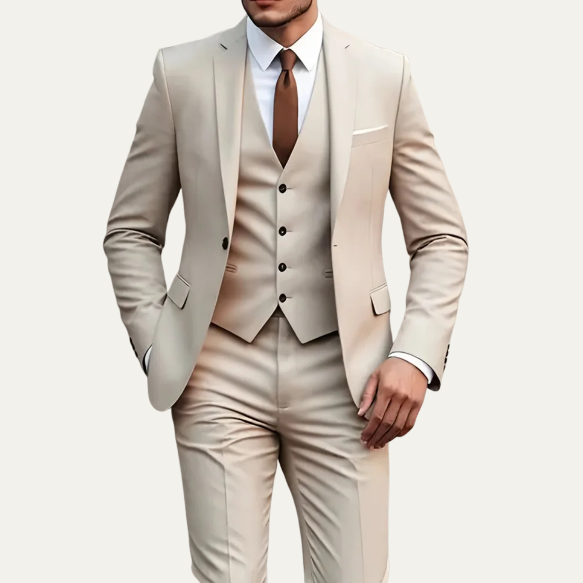 The Highgate Men’s Beige 3 Piece Slim Fit Formal Suit – Blazer, Waistcoat & Trousers