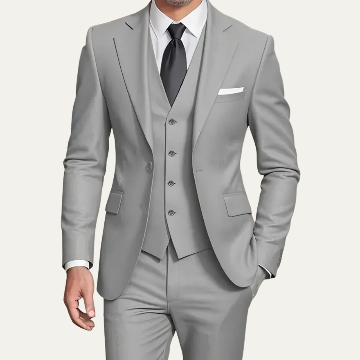The Highgate Men’s Beige 3 Piece Slim Fit Formal Suit – Blazer, Waistcoat & Trousers