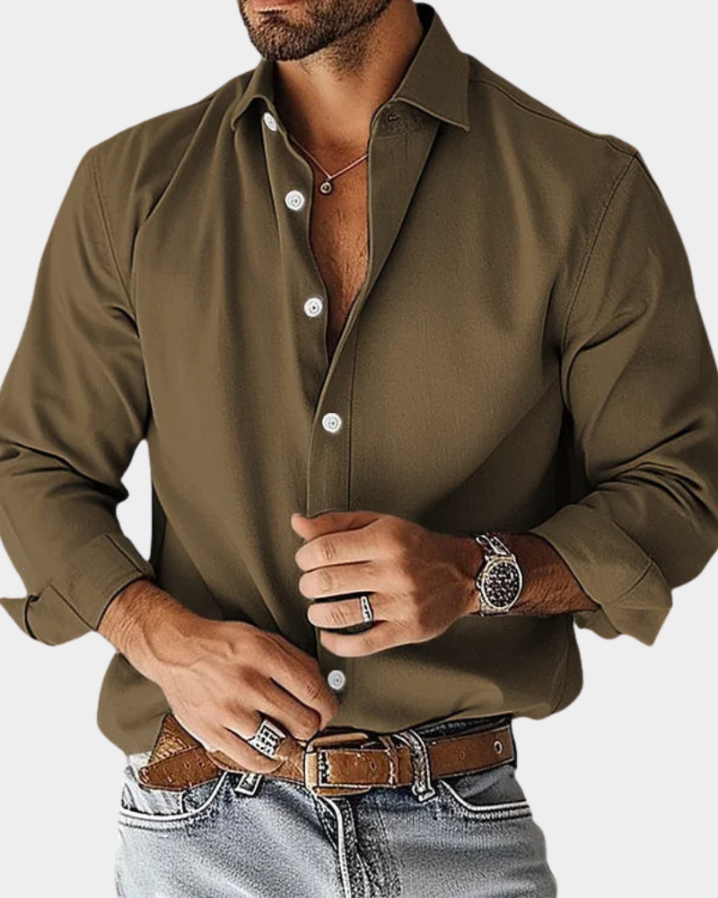 Men's Long Sleeve Shirt with Button Down Collar Slim Fit