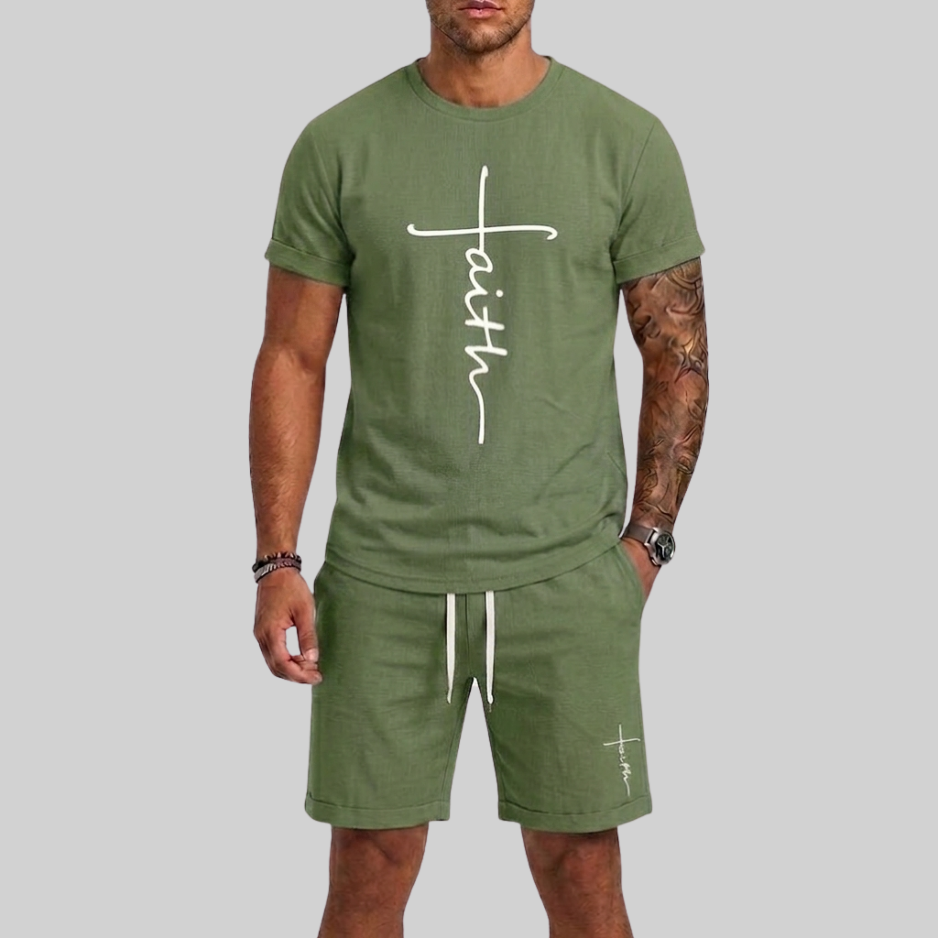 Men's Sports Set with T-Shirt and Shorts featuring 3D Print