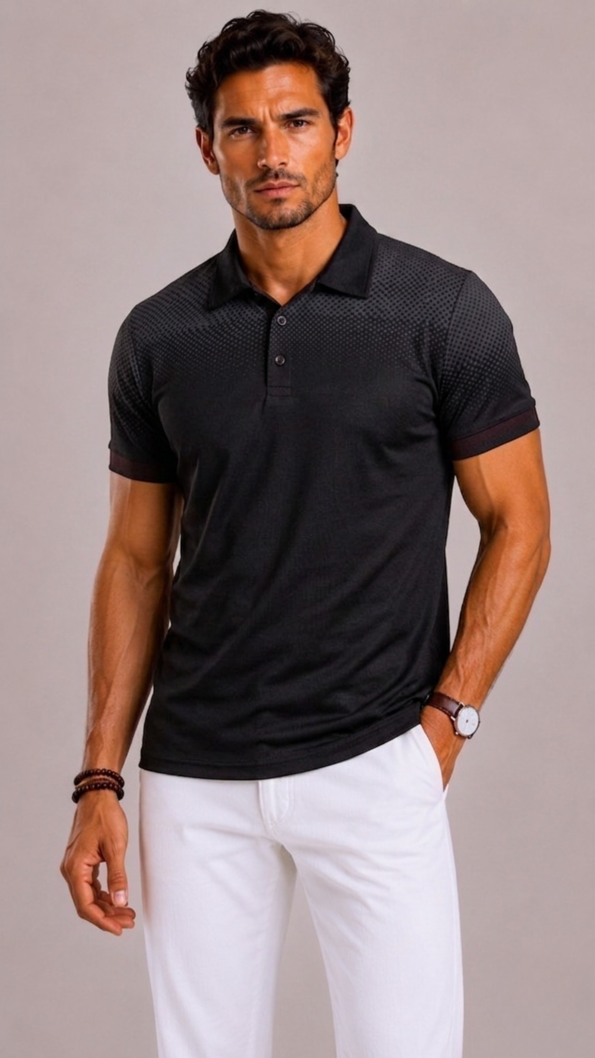 Men's Polo with Ribbed Collar and Short Sleeves