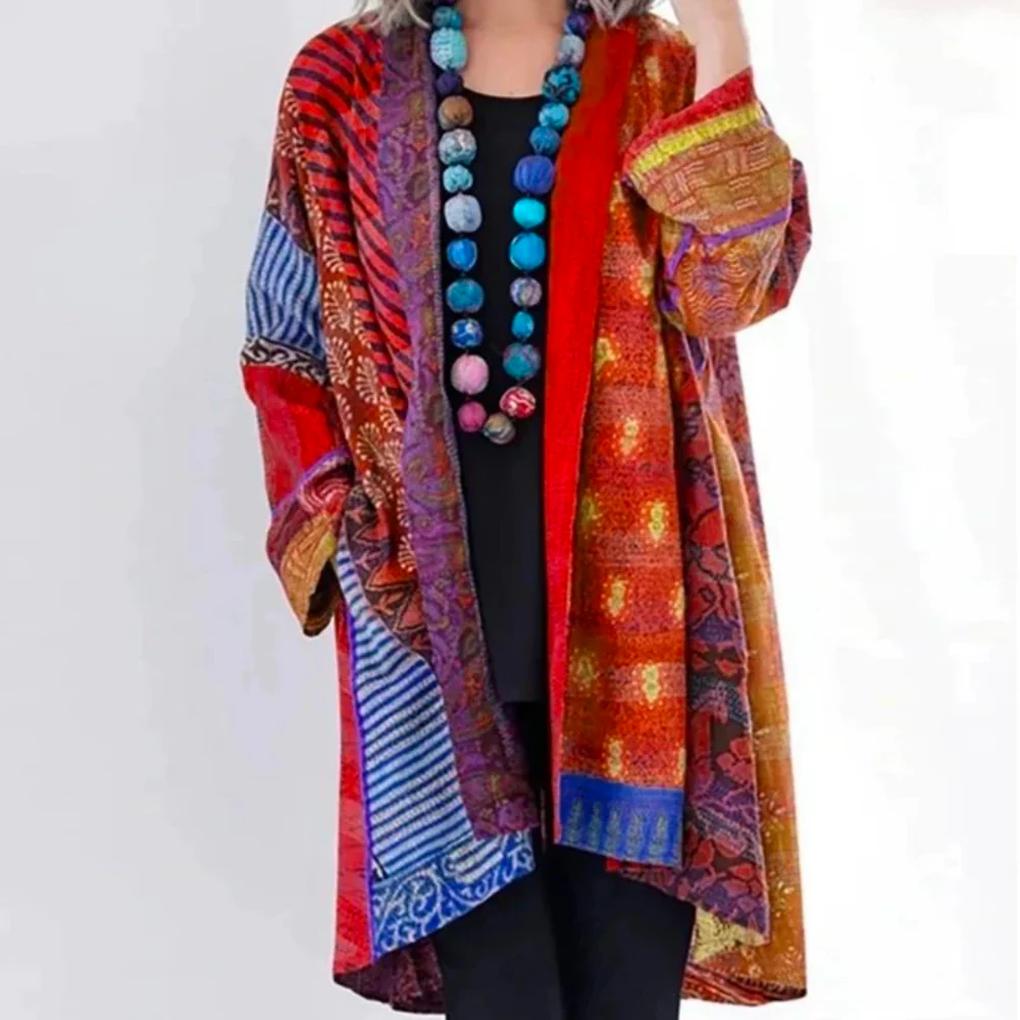 Multicolored Printed Open Front Kimono for Women