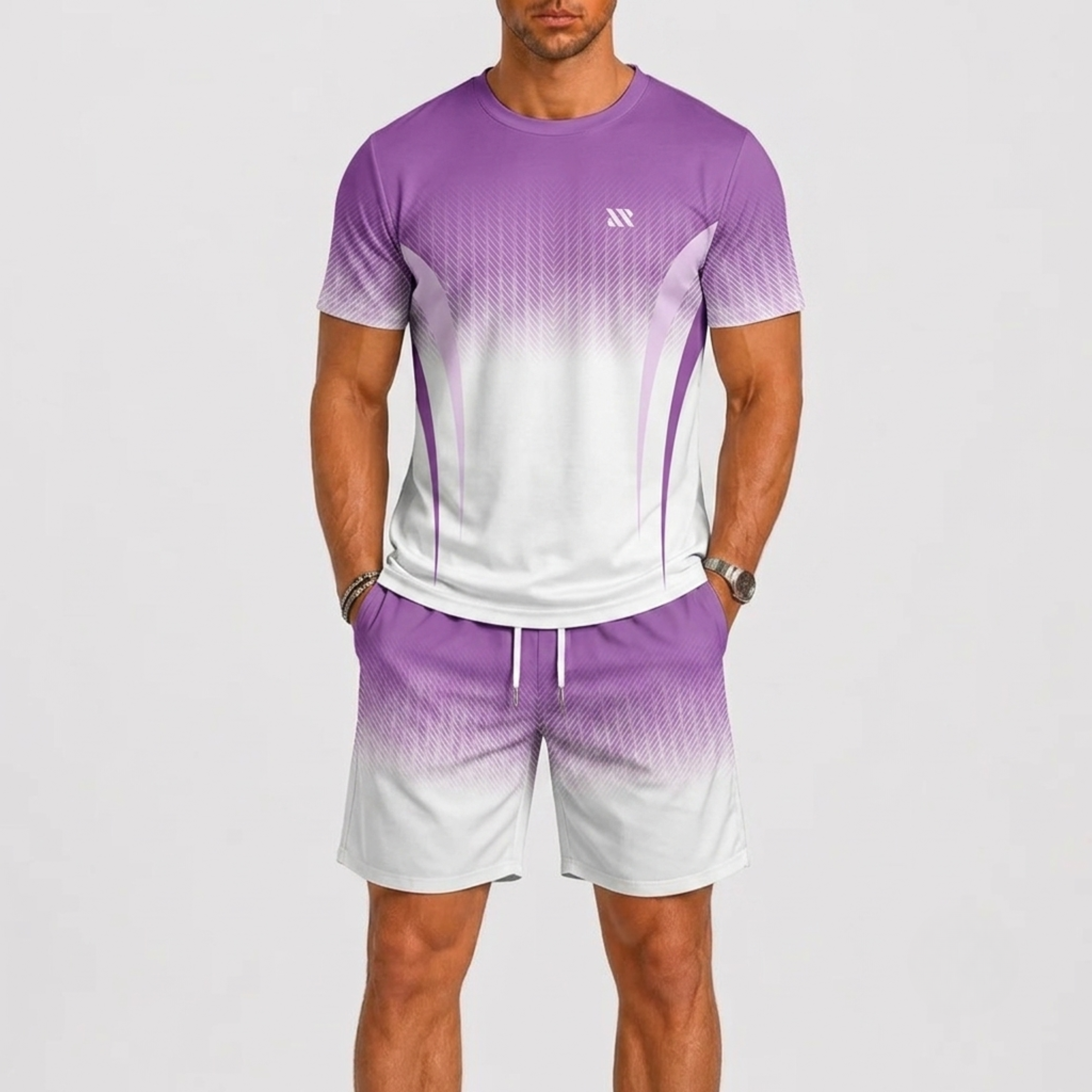 Men's Summer Set with T-Shirt and Printed Shorts