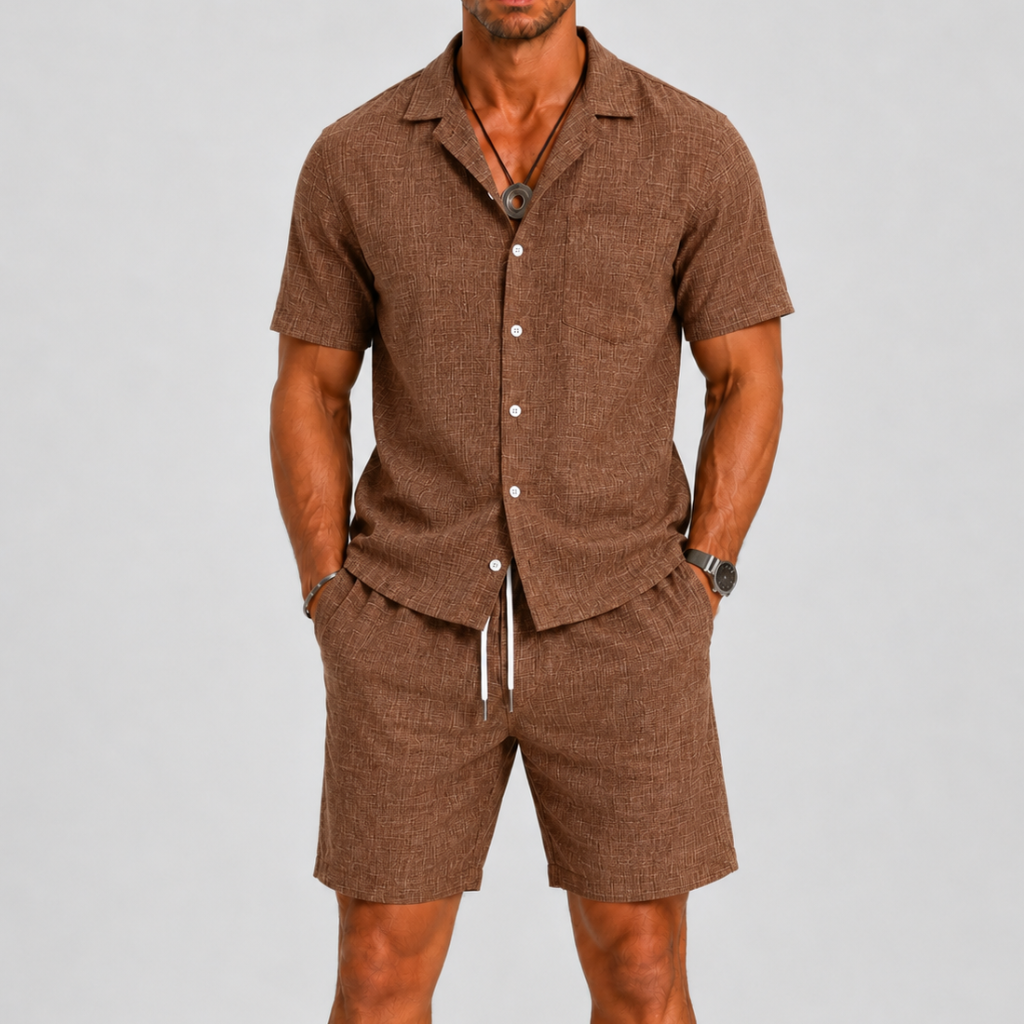 Men's Summer Set with Short Sleeves and Casual Shorts