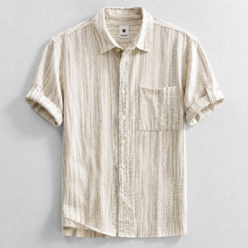 Shirt with Roll-Up Sleeves and Chest Pocket for Men