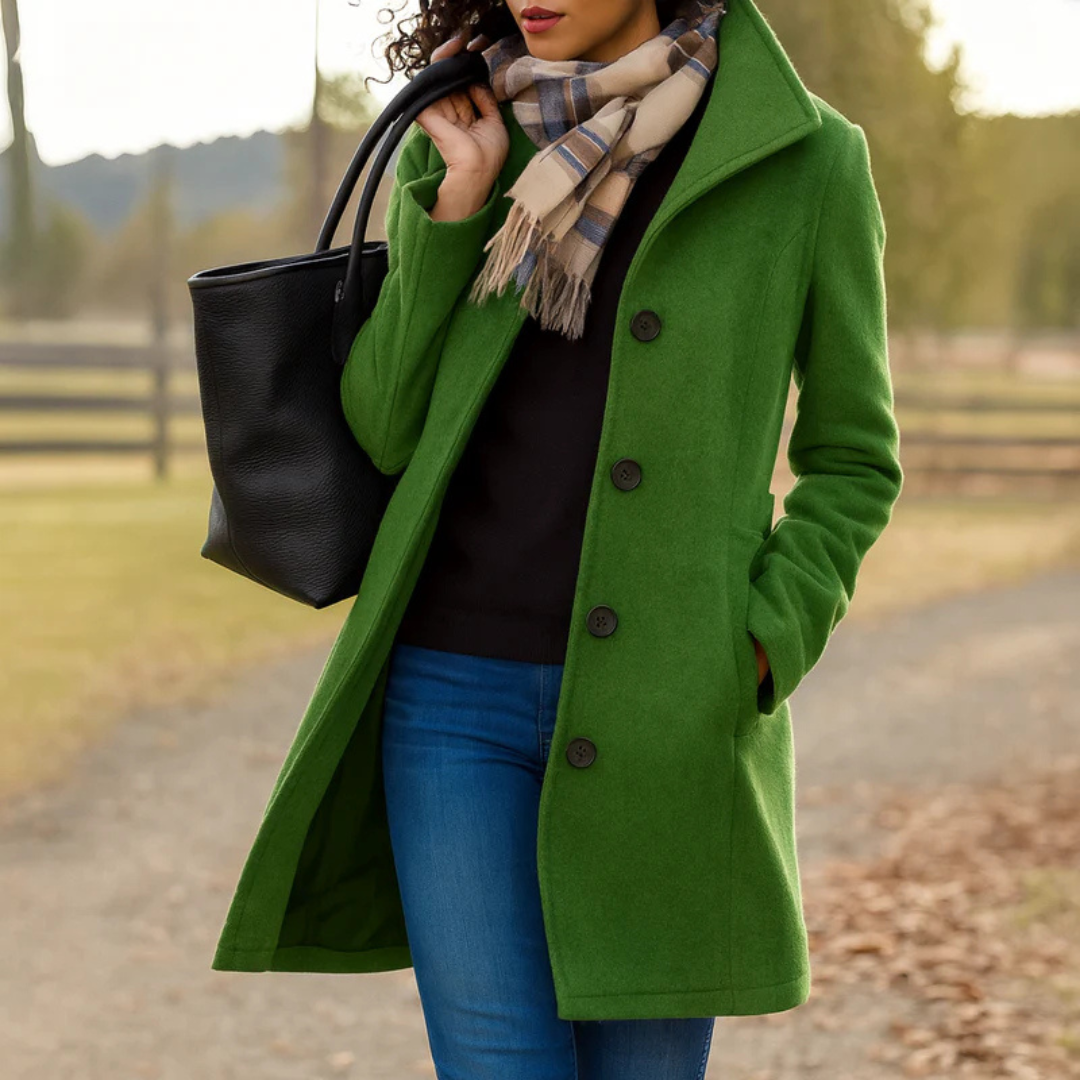 Women's Classic Straight Coat with Button Detail