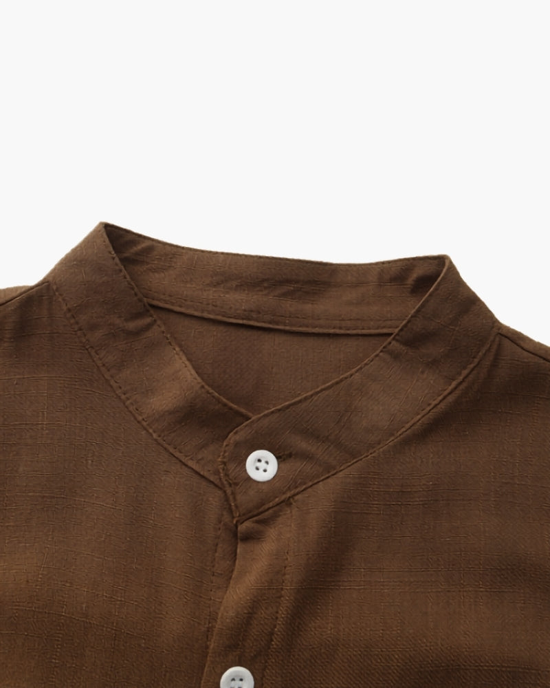 Men’s Mandarin Collar Shirt – Relaxed Fit Textured Cotton Shirt