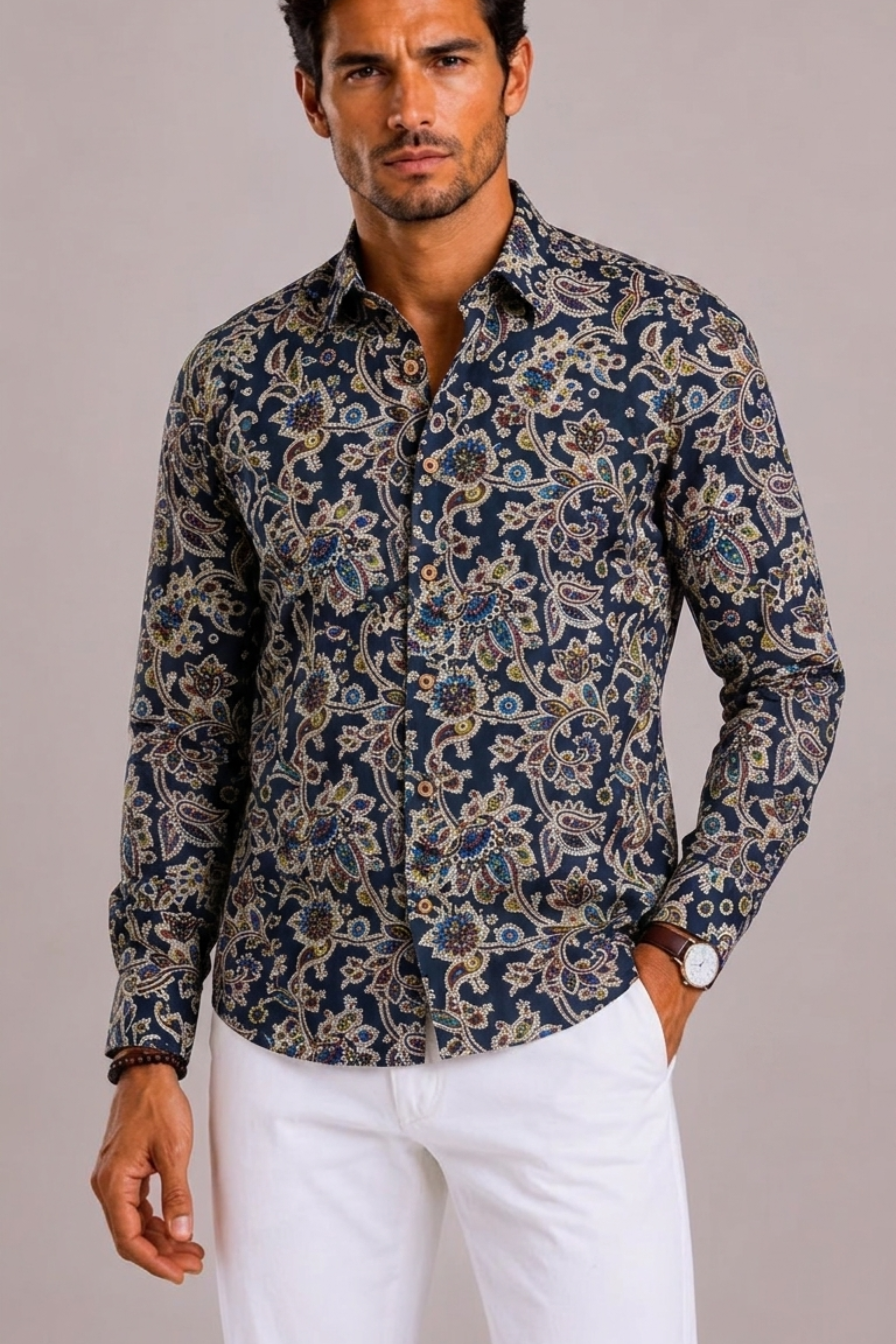 Men’s Shirt with Floral Pattern and Long Sleeves