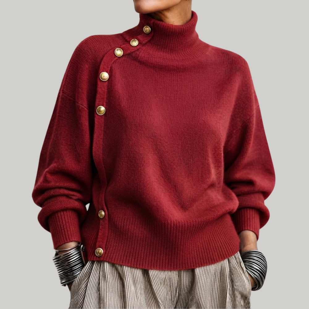 Women's Buttoned Roll Neck Sweater