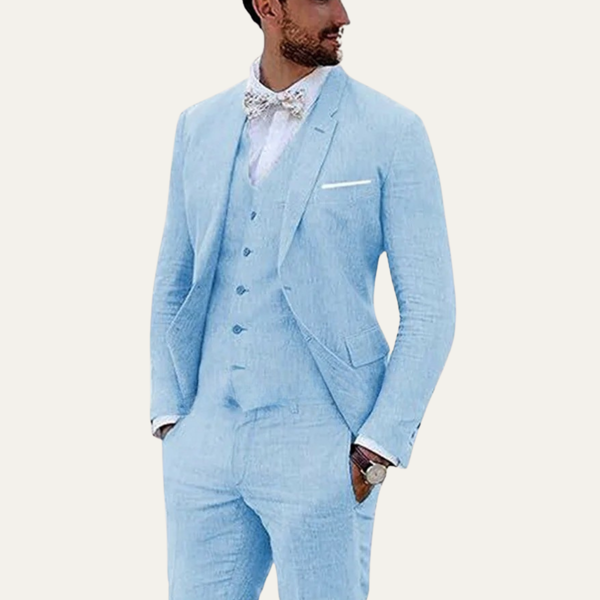 The Catanzaro Men’s Luxury Linen 3 Piece Suit – Slim Fit Jacket Vest Trousers