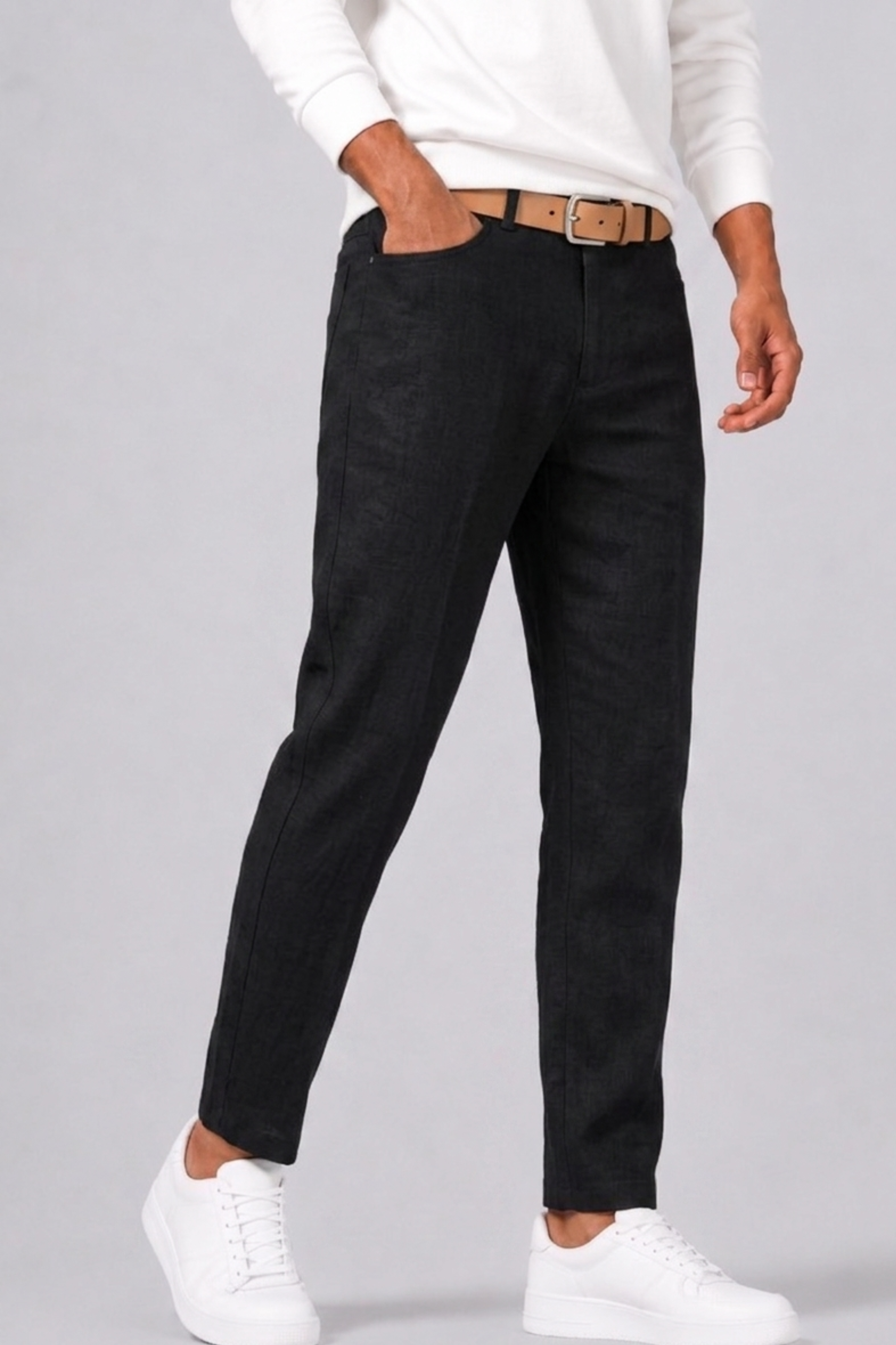 Men's Linen Trousers with Straight Cut and Side Pockets