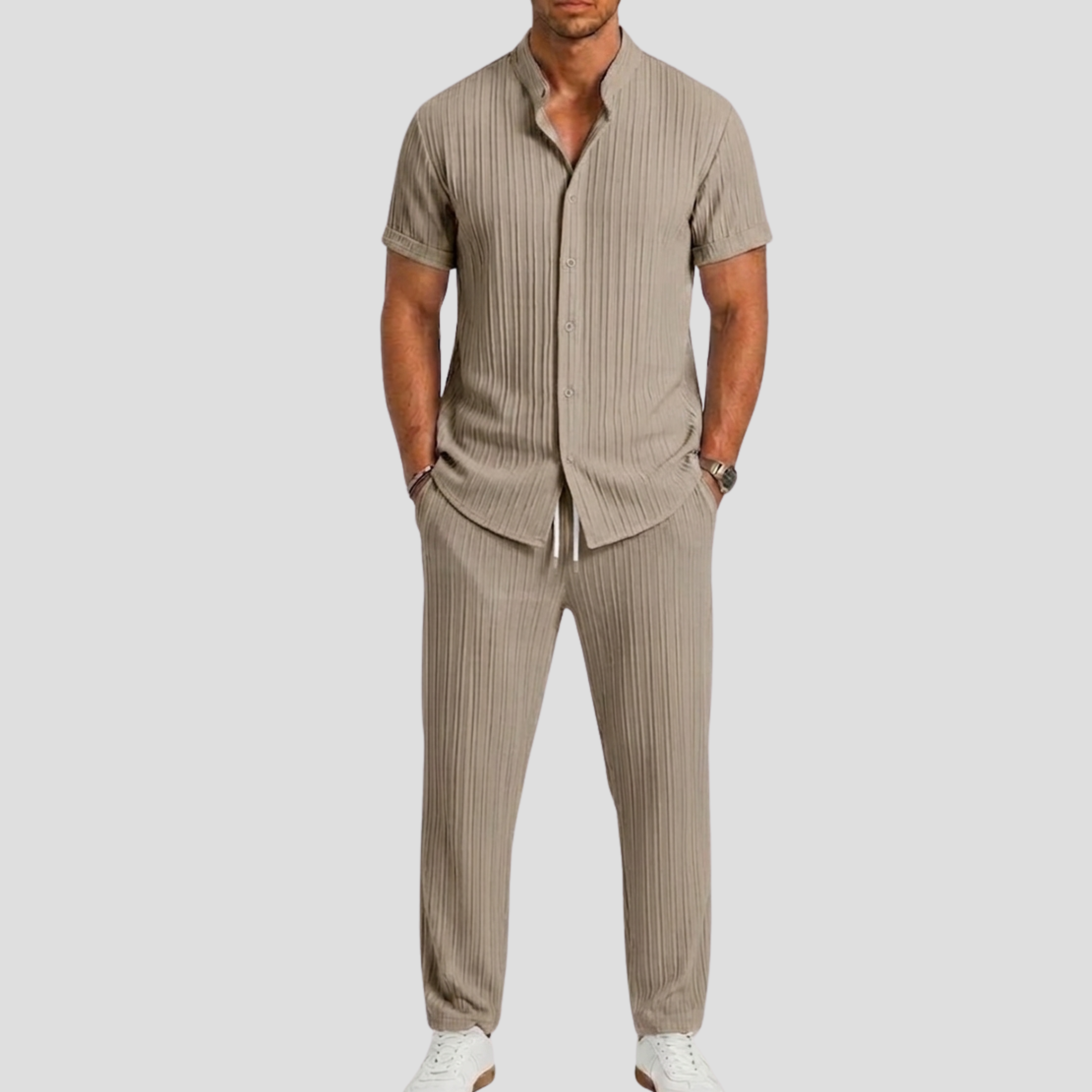 Men's Set with Striped Shirt and Straight Trousers