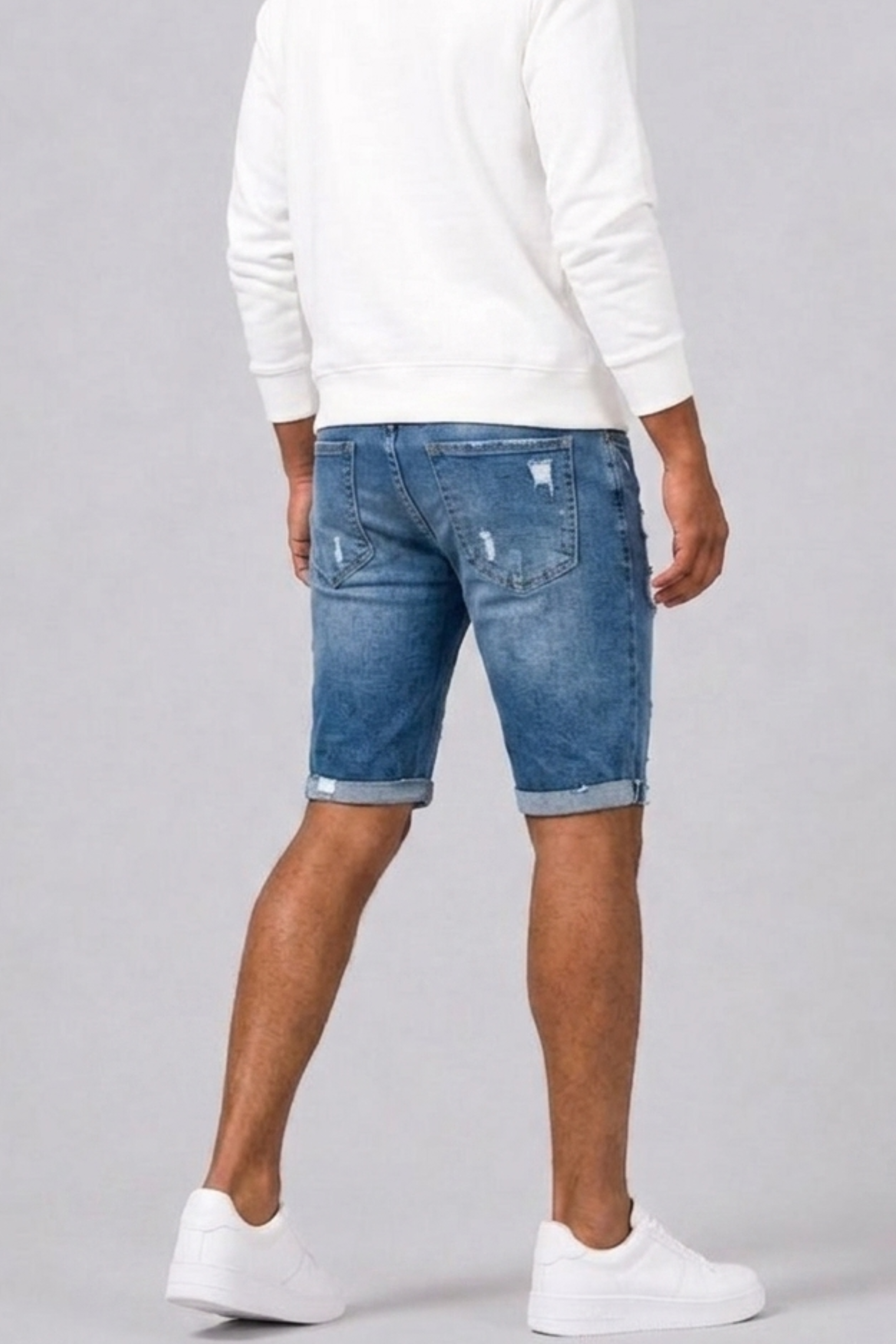 Men's Denim Shorts with Ripped Accents