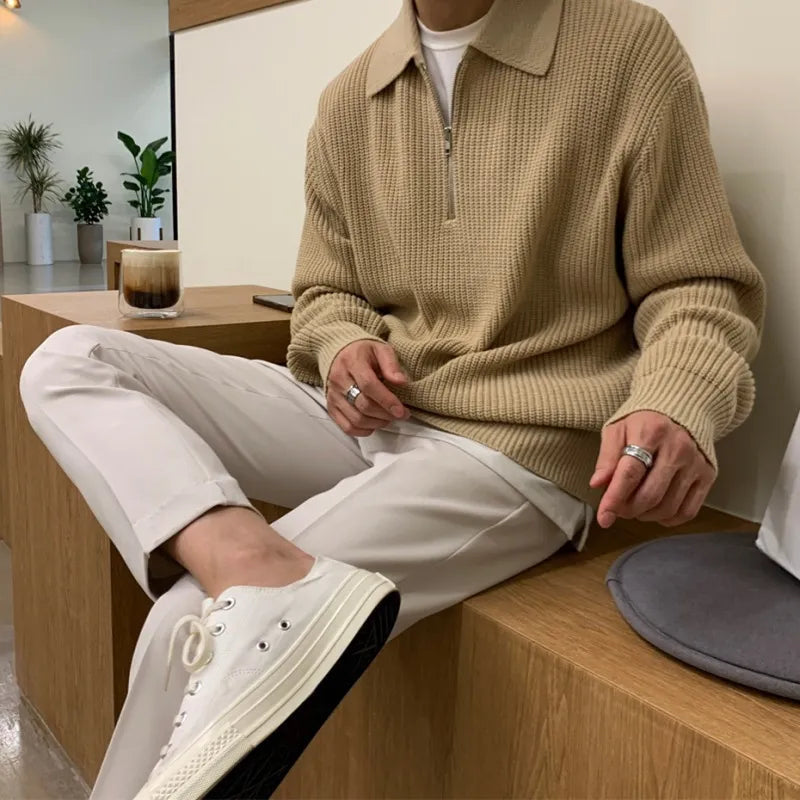 Classic Knitted Zip Jumper for Men with Relaxed Fit