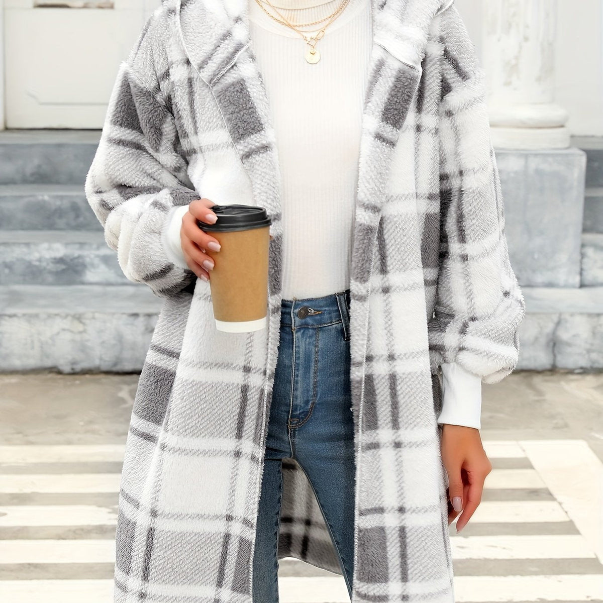 Marisol | Longline Hooded Checked Cardigan