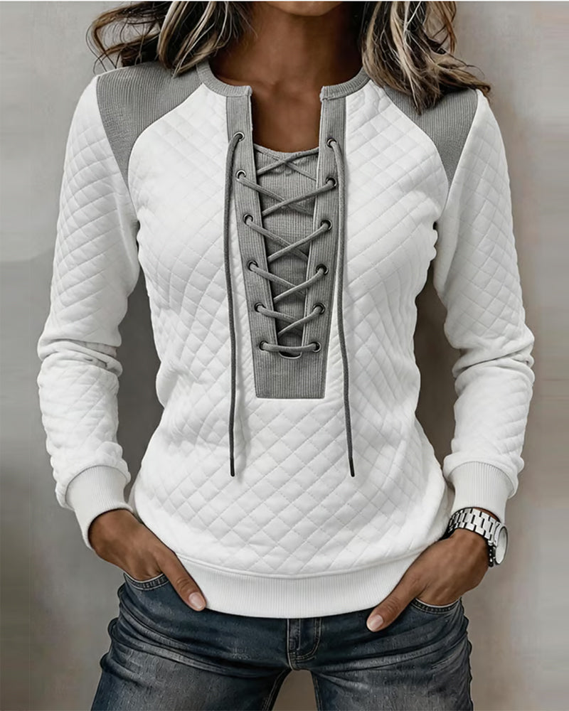 Color-Block Slim-Fit Lace-Up Sweatshirt