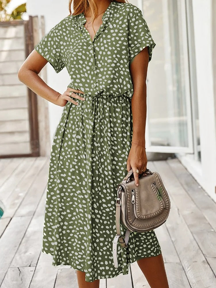 Nomi – Women’s Midi Dress with Adjustable Waist and Summer Print
