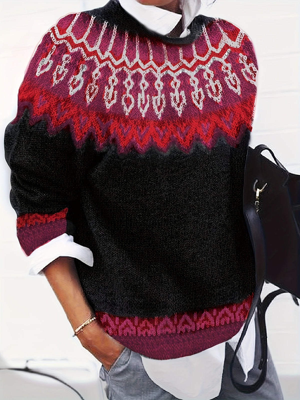 Sylvia | Cozy Chunky Jacquard Round Neck Knit Sweater