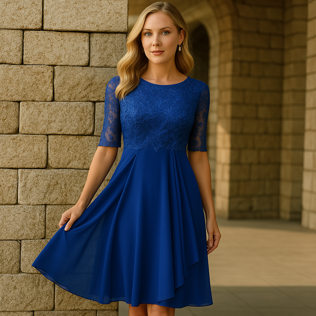 Elegant Dress with Three-Quarter Sleeves for Evening Parties