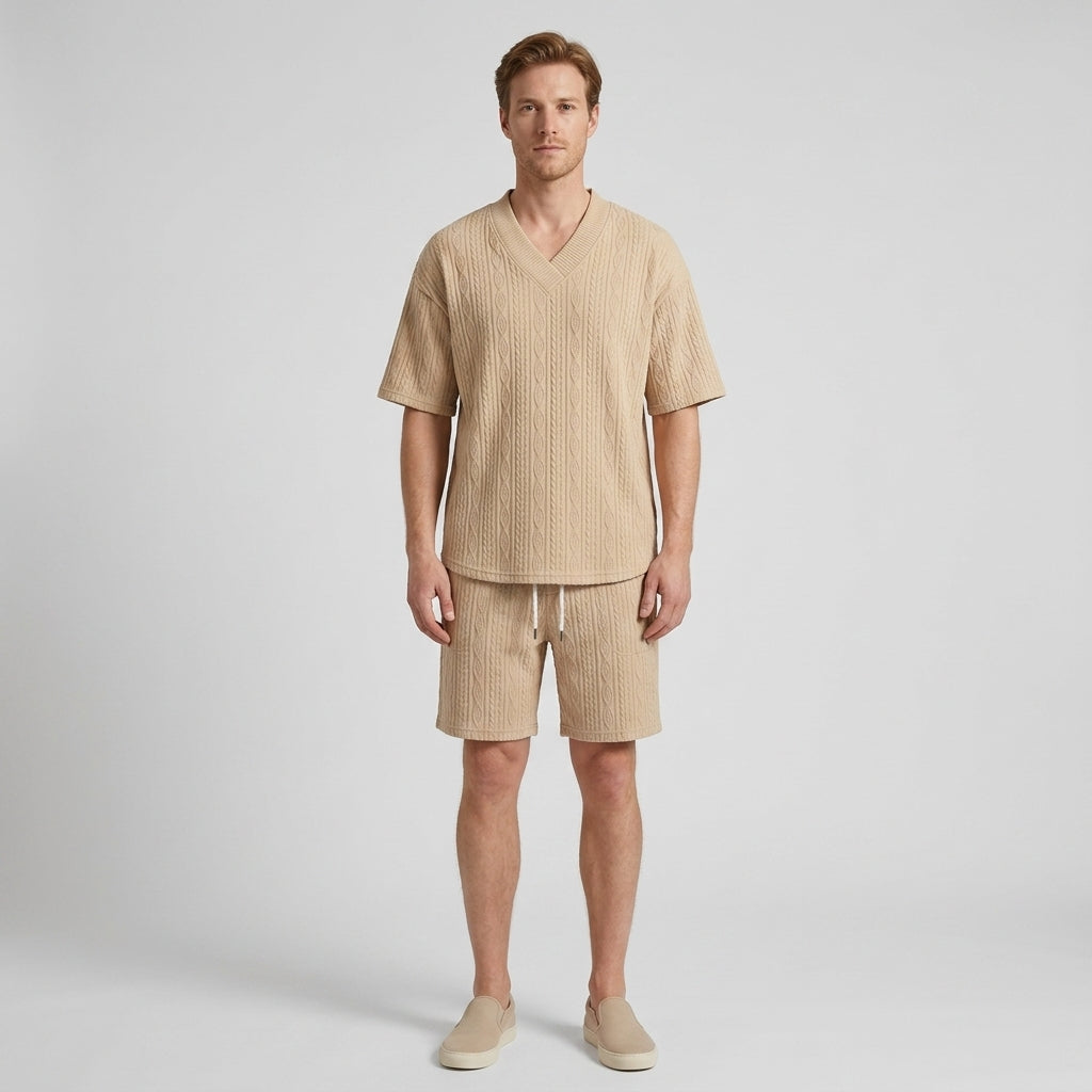 Knitted set with V-neck and shorts for men