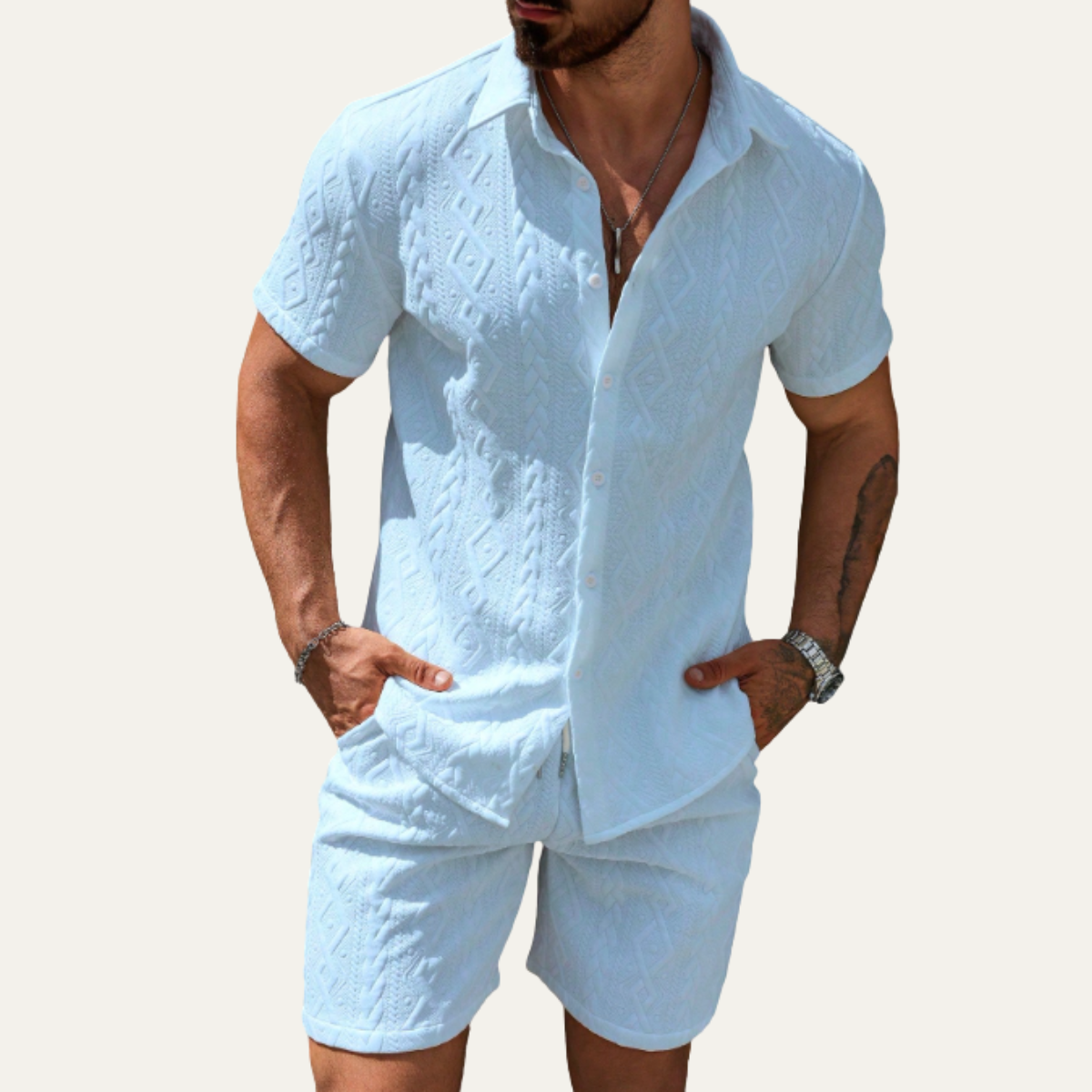 The Willowgate Ridge Men’s Knitted Summer Co-Ord Set Shirt & Shorts