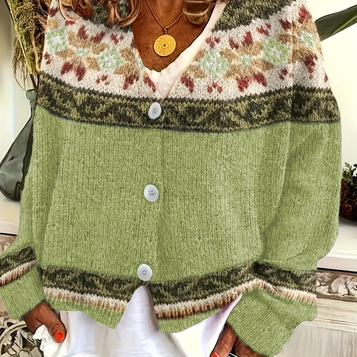 Fiona | Stylish Patterned Button-Up Cardigan
