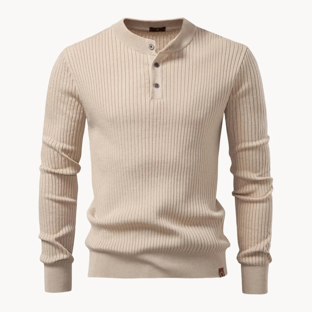 Men's Sweater with Round Neck and Button Closure for Everyday Use