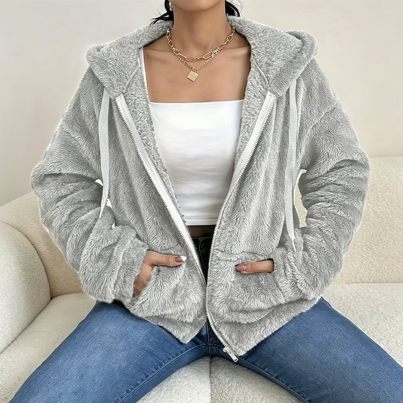 Zip-Up Hooded Fleece Jacket for Women