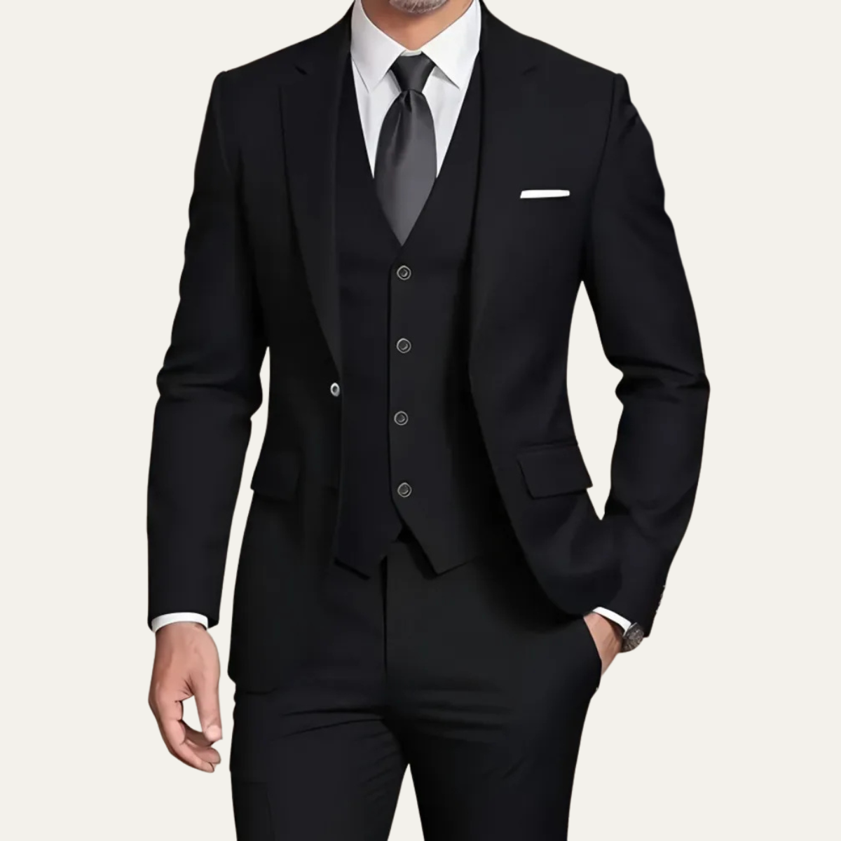 The Highgate Men’s Beige 3 Piece Slim Fit Formal Suit – Blazer, Waistcoat & Trousers