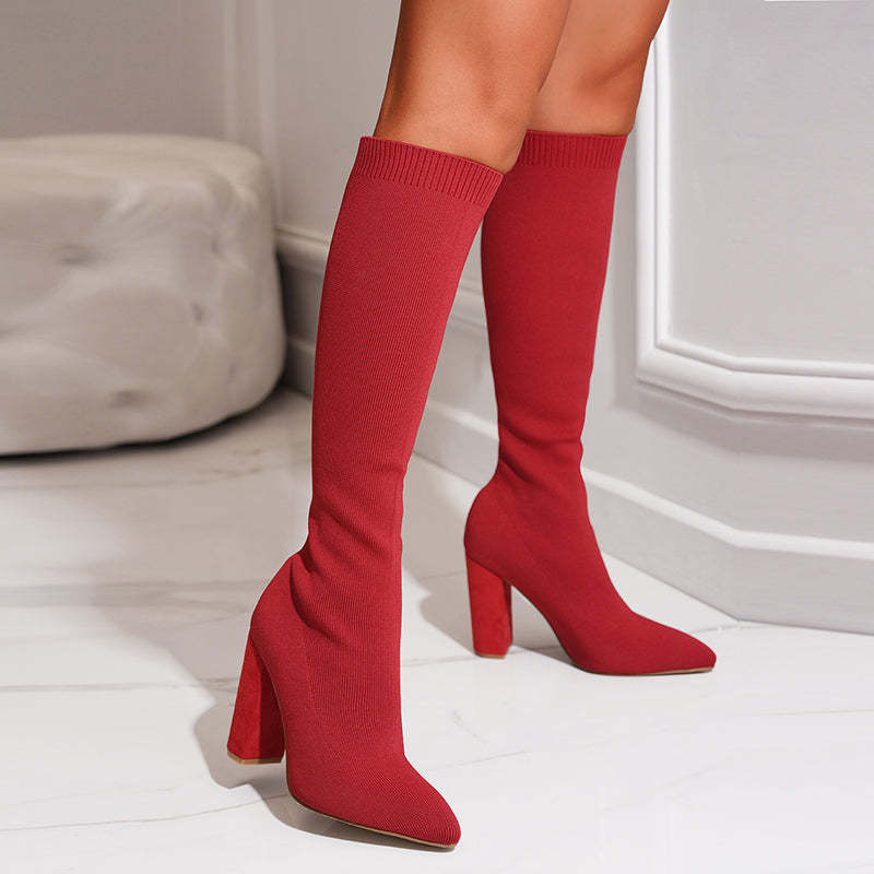 Knee-High Sock Fit Boots for Women with Pointed Toe